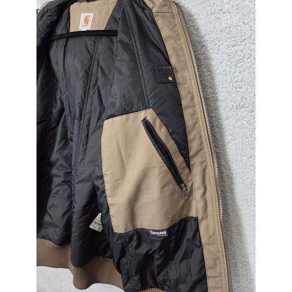 Carhartt Jacket Mens Large Brown Hooded Canvas Quick Duck Full Zip Workwear Coat - Picture 9 of 15